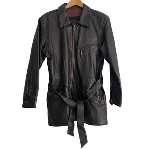 Vintage Lamb Leather Belted Zip-up 3/4 Brown Coat Size S